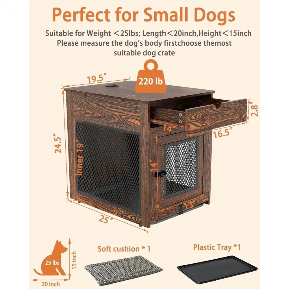 2025 New Wooden Dog Crate End Table with Storage and QC3.0 Wireless Charging Allen Cozy Haven Store