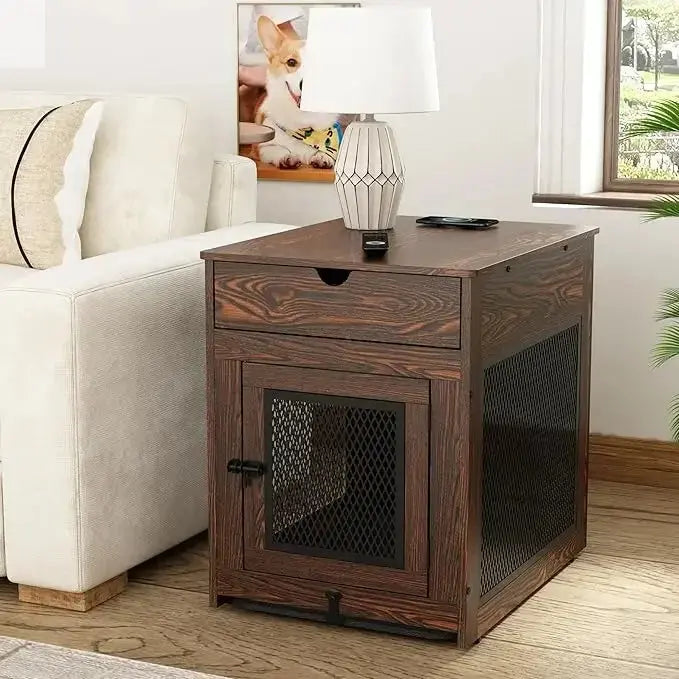 2025 New Wooden Dog Crate End Table with Storage and QC3.0 Wireless Charging Allen Cozy Haven Store