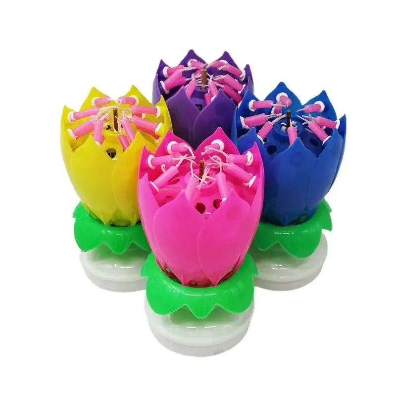 2026 Music Candles Rotating with Happy Birthday Song Lotus Birthday Party Double Layer Colorful Electronic Lotus Lamp Candle Set Allen Cozy Haven Store