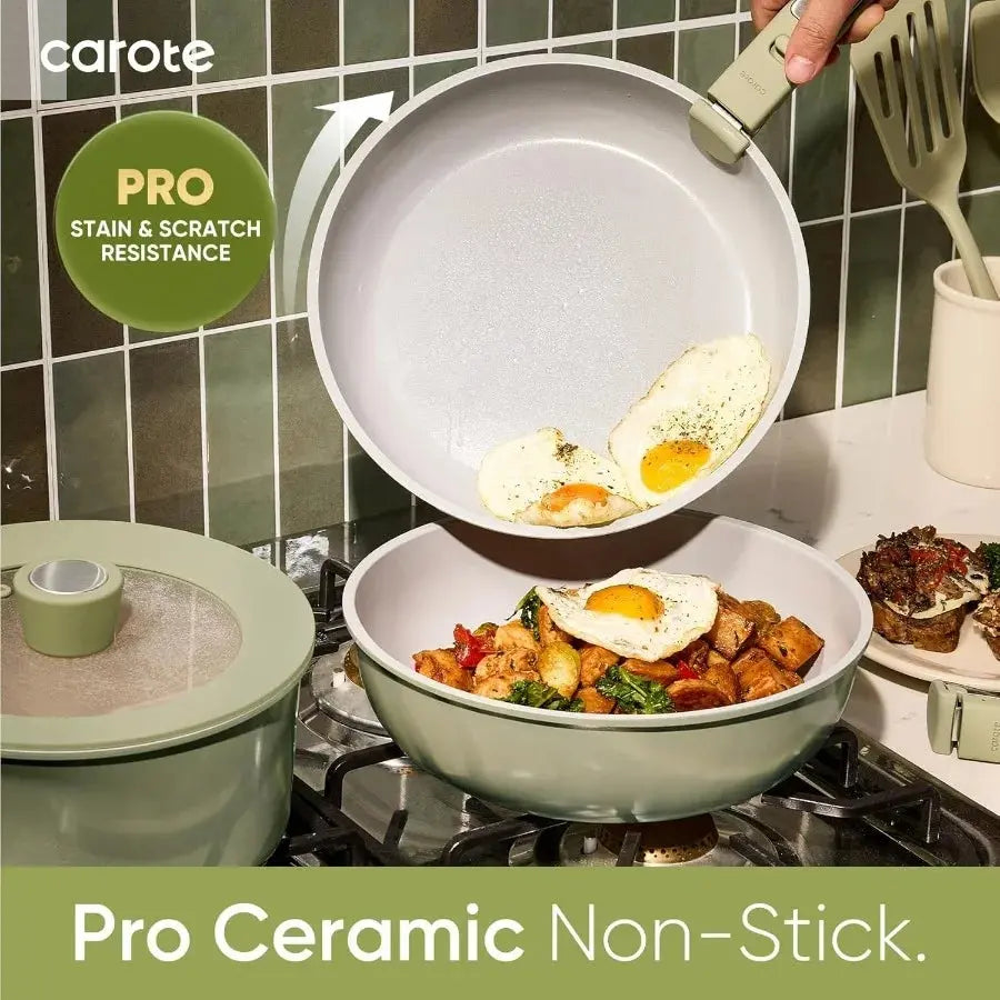 27pcs Ceramic Cookware Set Nonstick, Pots and Pans Set Non stick, Non Toxic Cookware, Dishwasher/Oven Safe, RV/Camping Cookware Allen Cozy Haven Store