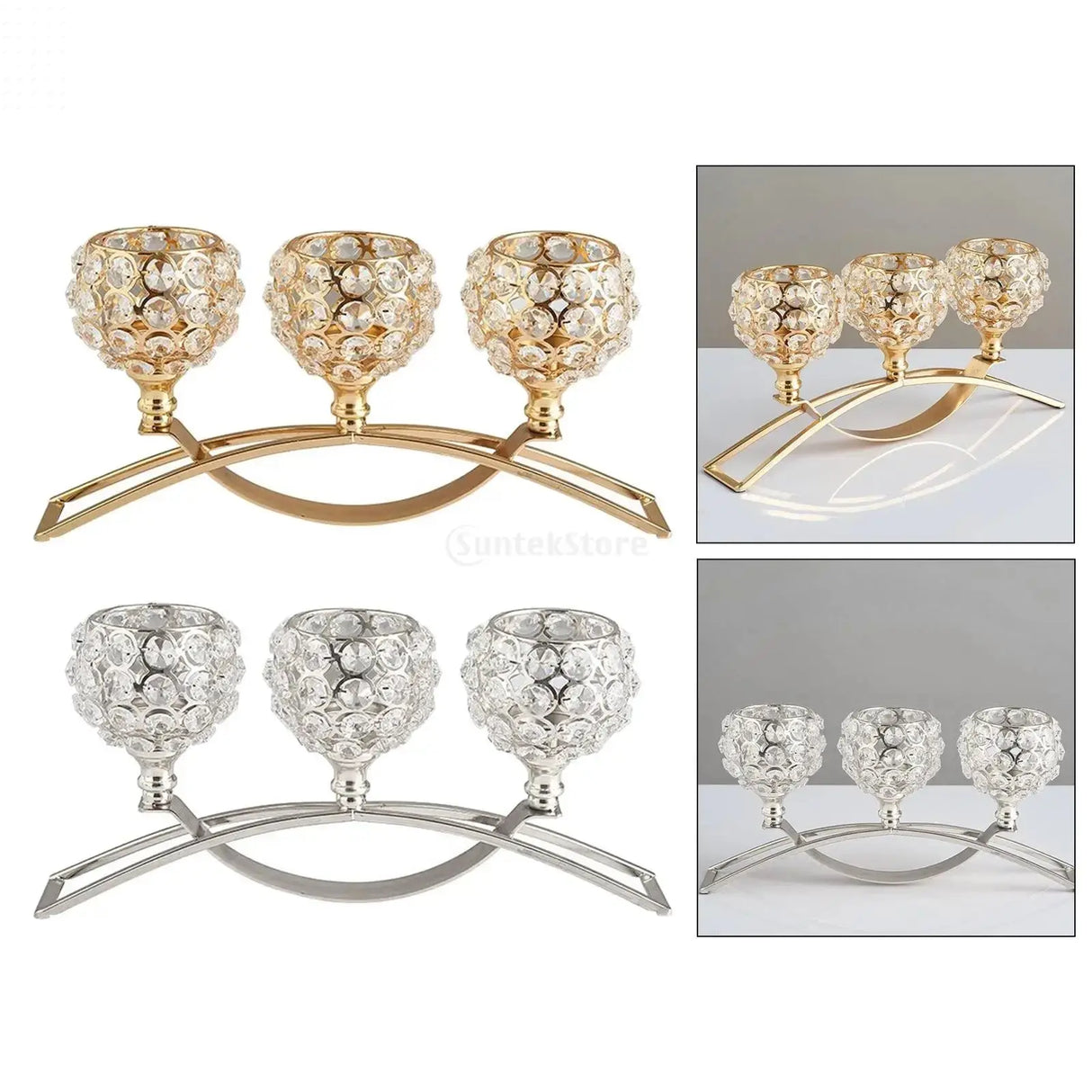 3 Arms Candelabras Crystal Candle Holder Candlelight Arch Bridge Goblet Candle Holder Bowl Tealight Candlestick Holder Home decor Allen Cozy Haven Store