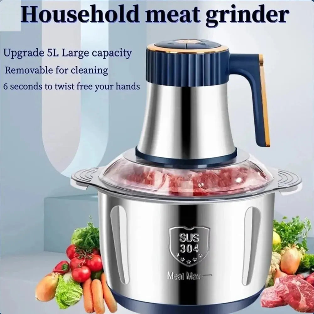 5L Electric Meat Grinders Multifunctional Vegetable Slicer Chopper 304Stainless Steel Food Processor Mixer Machine Kitchen Tool Allen Cozy Haven Store