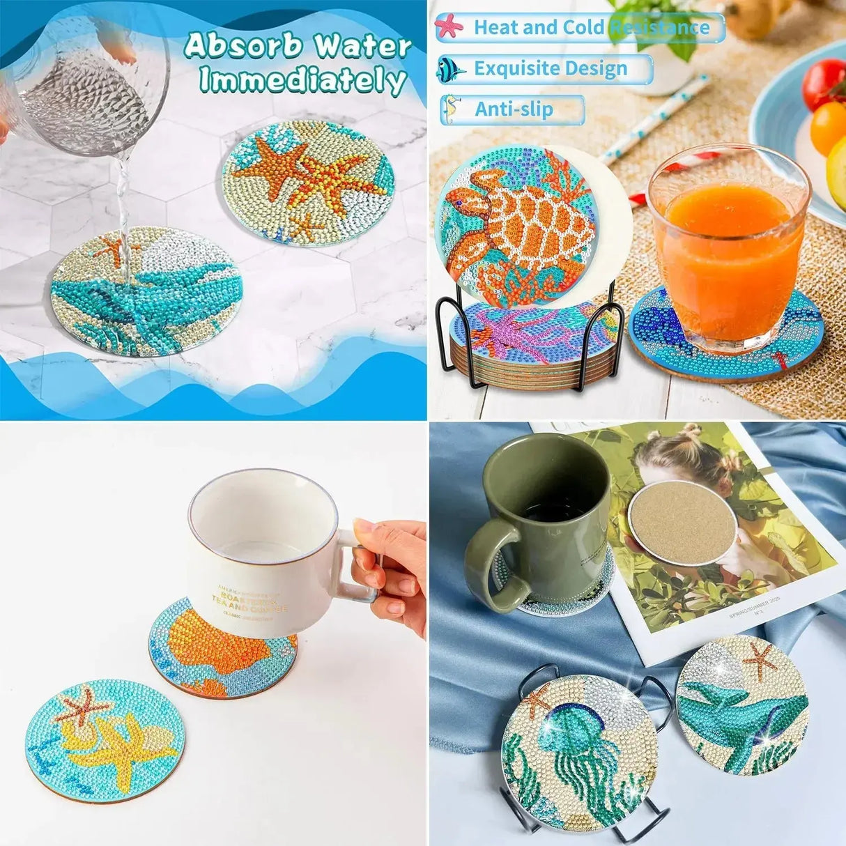 6-Piece Mandala Diamond Painting Coaster Set with Holder - Art Kits-Allen Cozy Haven Store