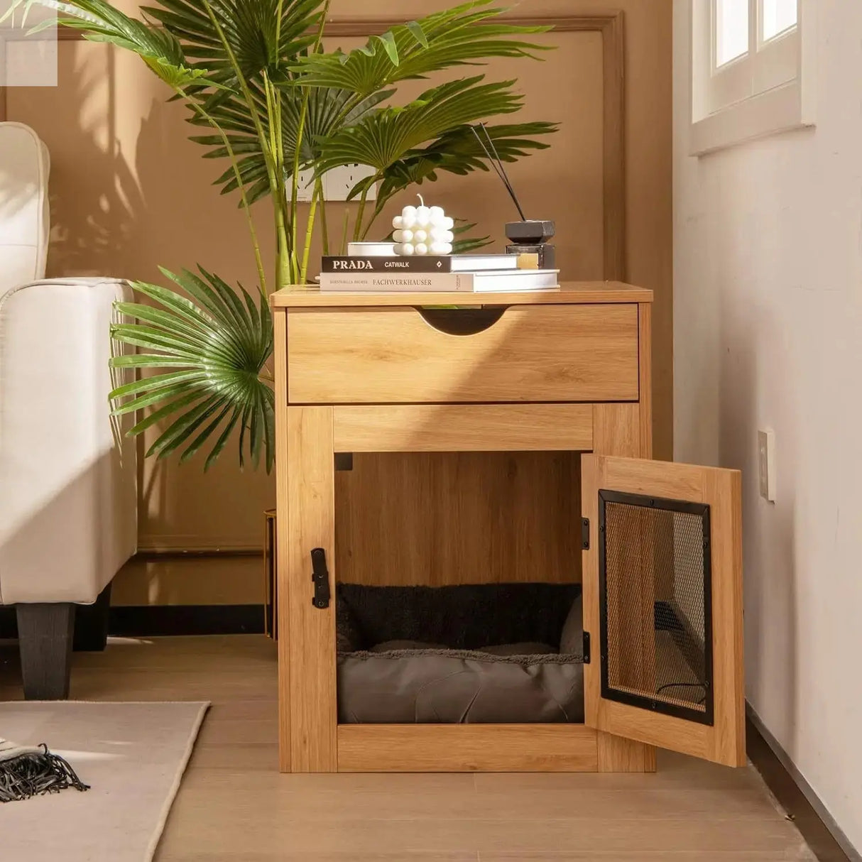 All-in-One Dog Crate Storage Coffee Table Wood for Living Room Bedroom Sofa Bedside Corner Several Small Square Sub-Pet Cabinets Allen Cozy Haven Store