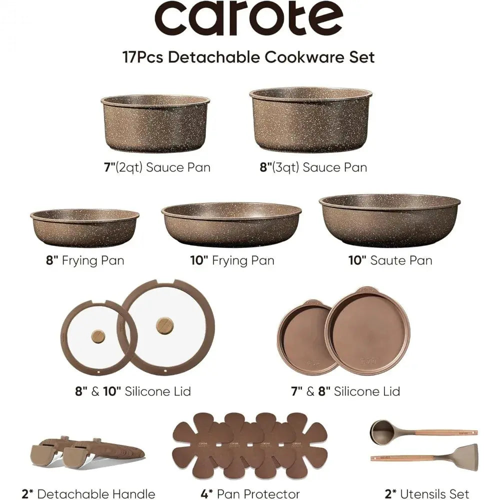 CAROTE 17-Piece Non-Stick Pots and Pans Set with Removable Handles, Cookware Set for Kitchen, Oven and Dishwasher Safe Allen Cozy Haven Store
