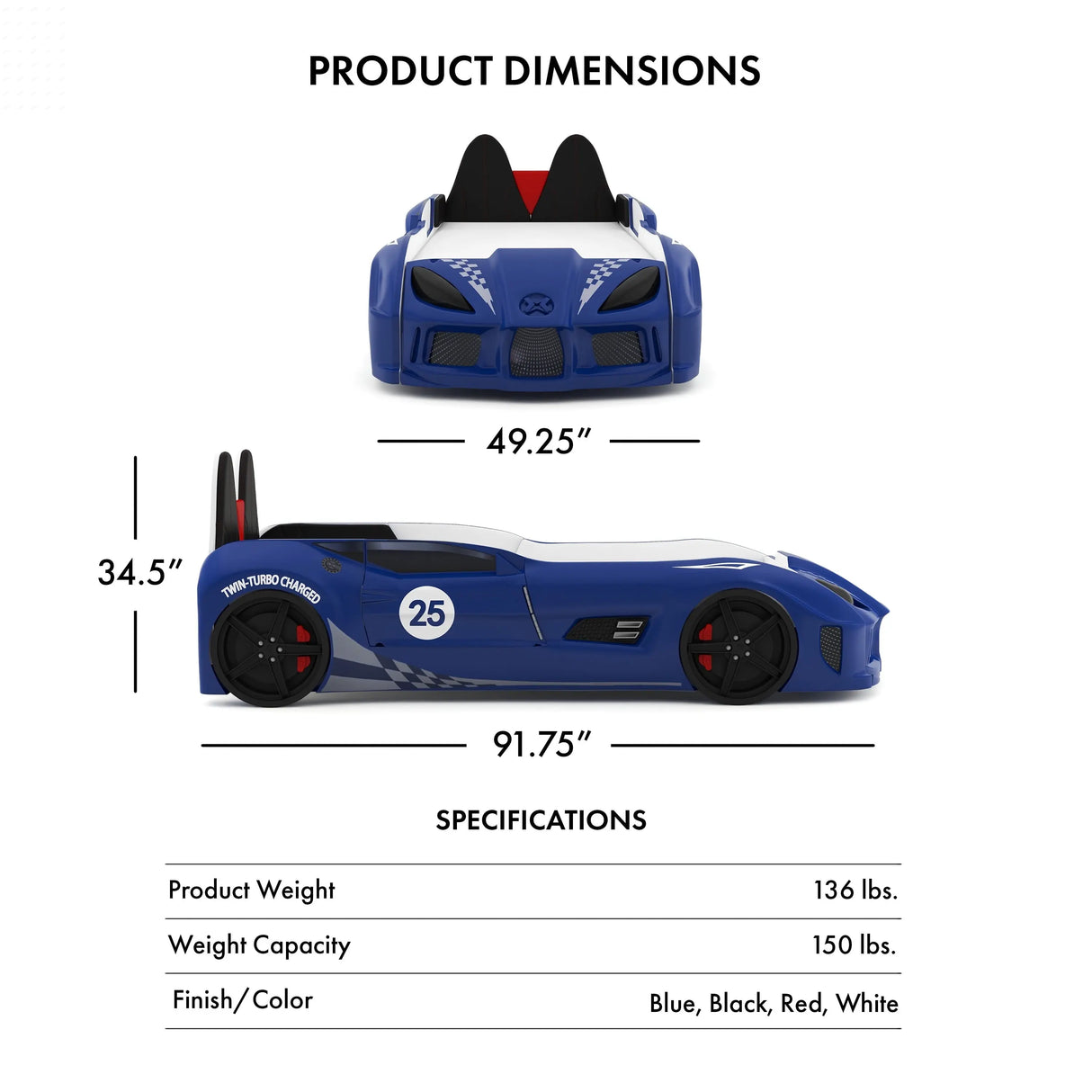 Dash Twin Race Car Bed for Kids with LED Lights and Sound, White Allen Cozy Haven Store