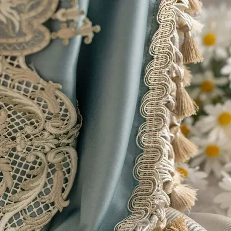Elegant French-Inspired Imitation Luster Lace Blackout Curtains with American Stitching for Living Room and Bedroom-Allen Cozy Haven Store