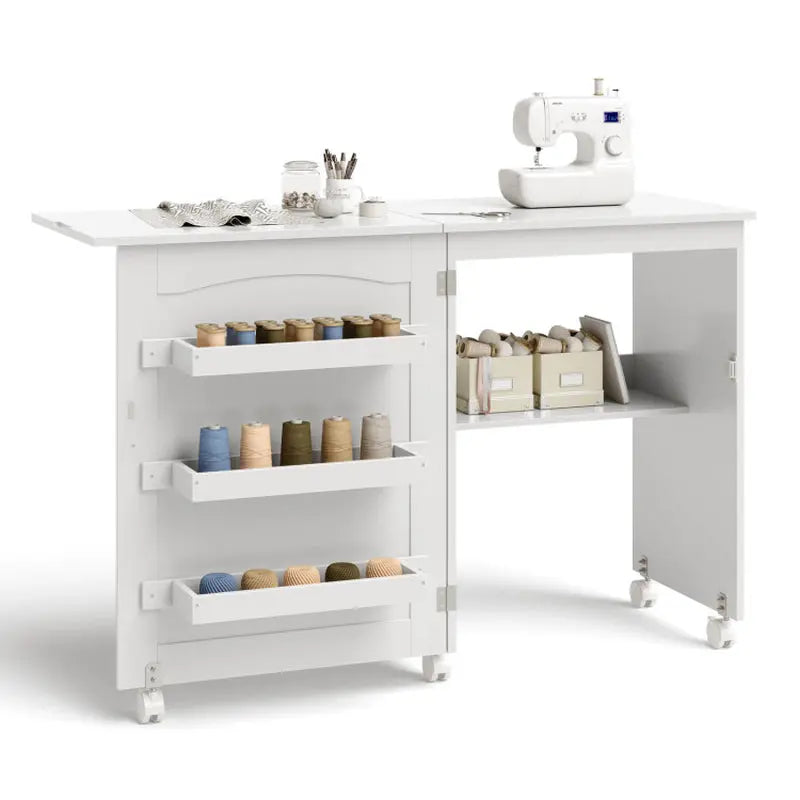 Folding Sewing Craft Table Shelf Storage Cabinet Home Furniture-Allen Cozy Haven Store