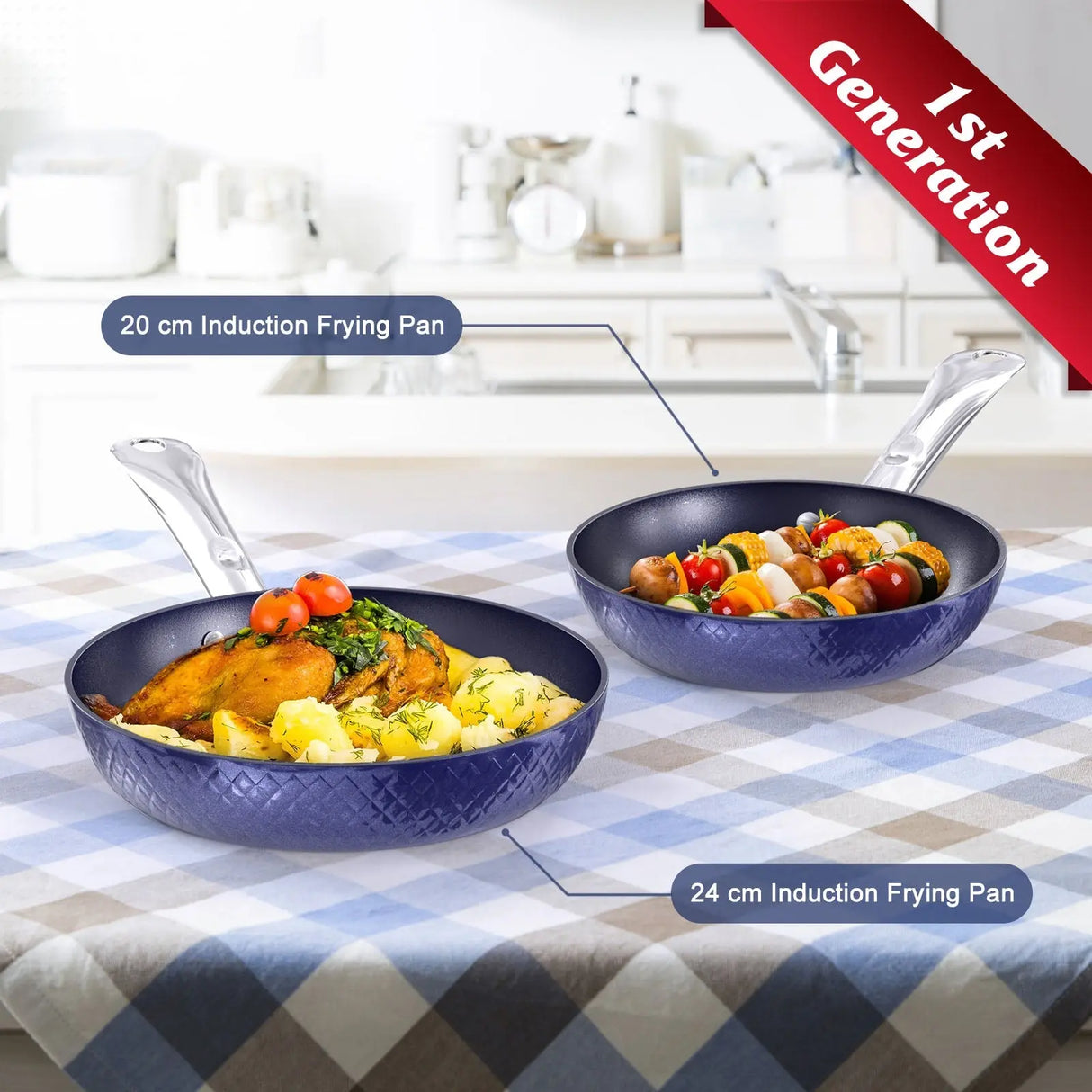 Frying Pan Sets Non Stick 3Pieces Blue 3D Diamond Cookware Allen Cozy Haven Store