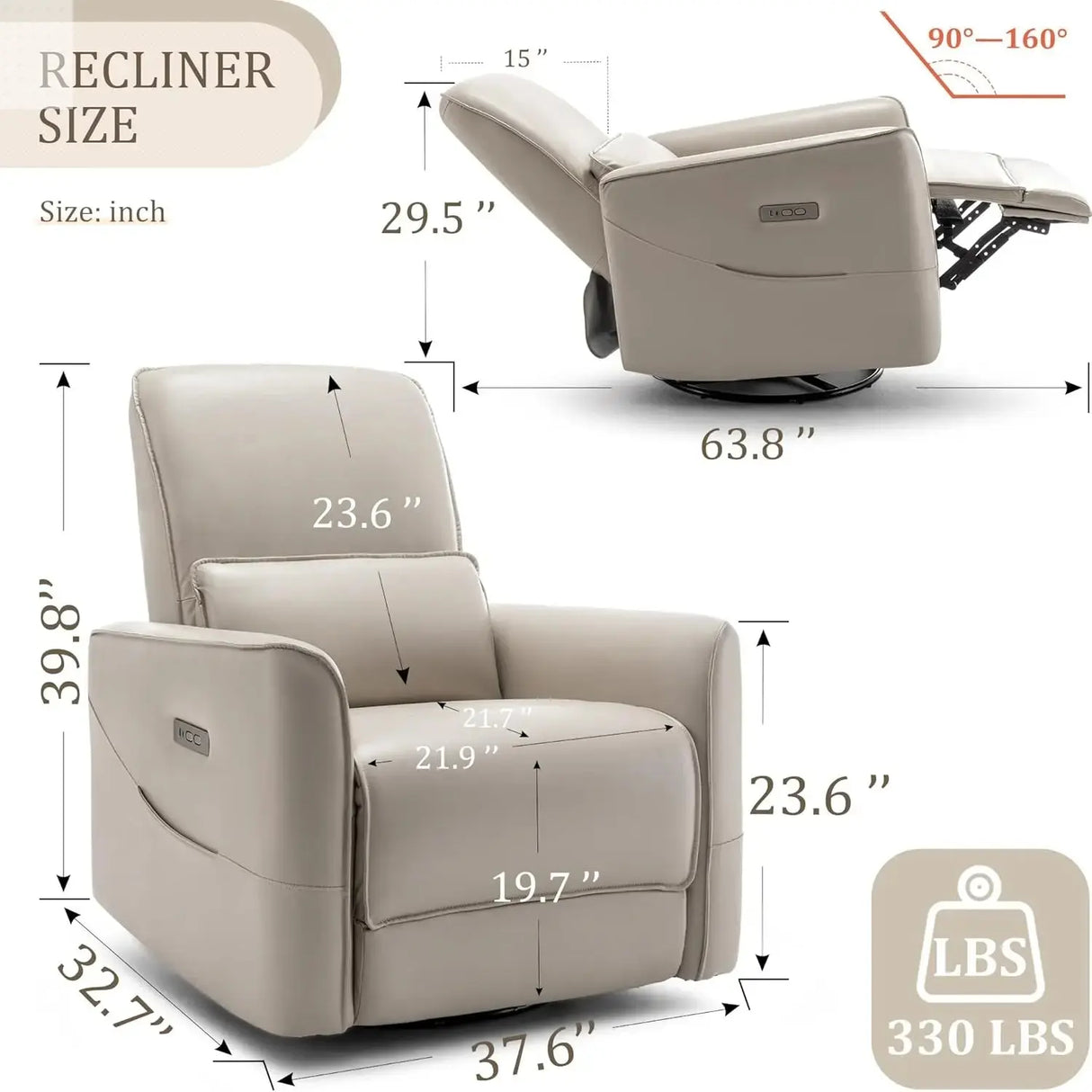 Glider Rocking Chair Nursery, Electric Rocking Recliner Chair of Faux Leather, Power Rocker Recliner Chair with Side Pockets Allen Cozy Haven Store