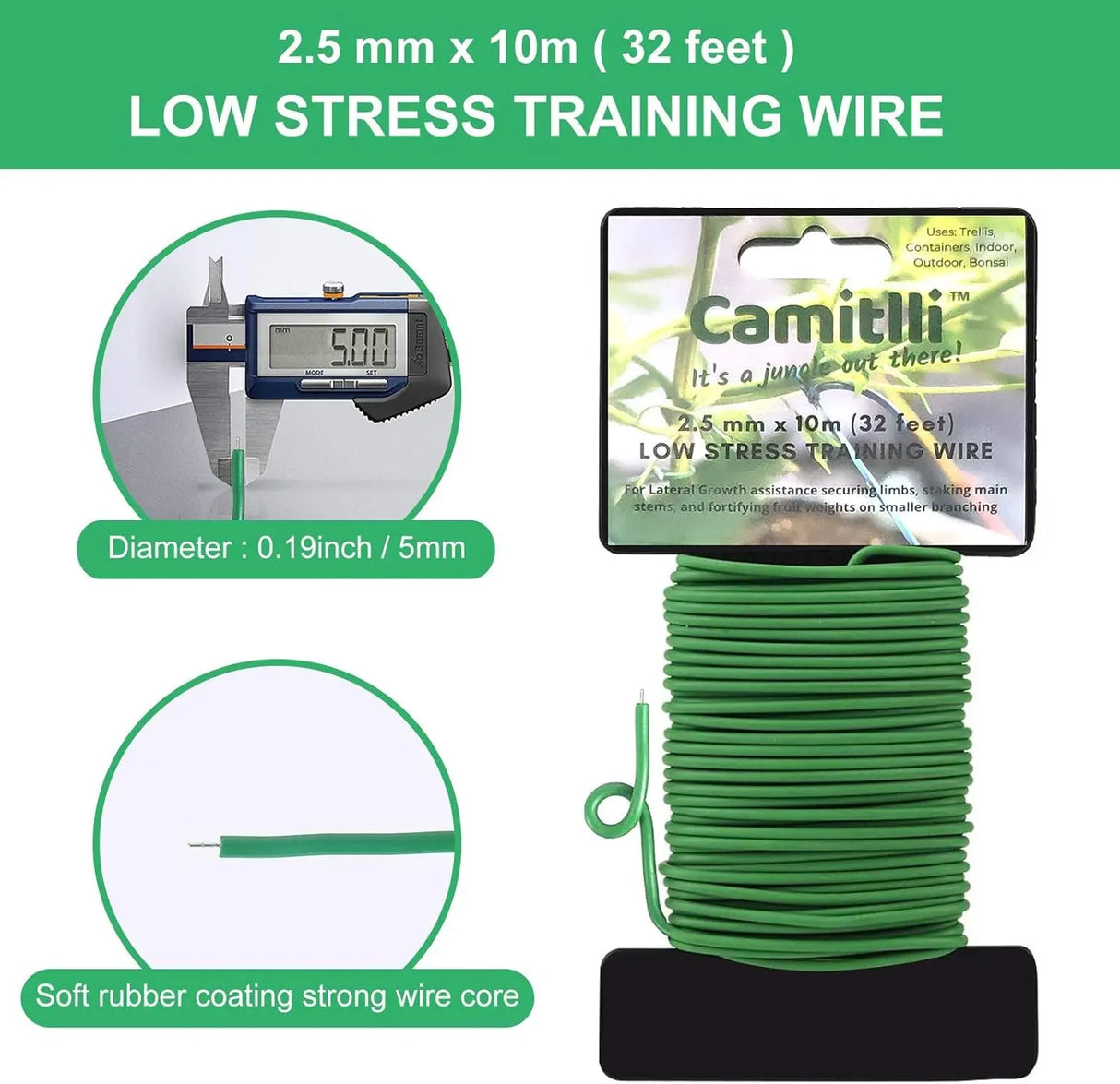 Heavy-Duty Reusable Garden Plant Wire Twist Ties - Soft Wire Ties for Gardening and Home Office (Green, 2 Pack, Total Length 65.6 Feet)-Allen Cozy Haven Store