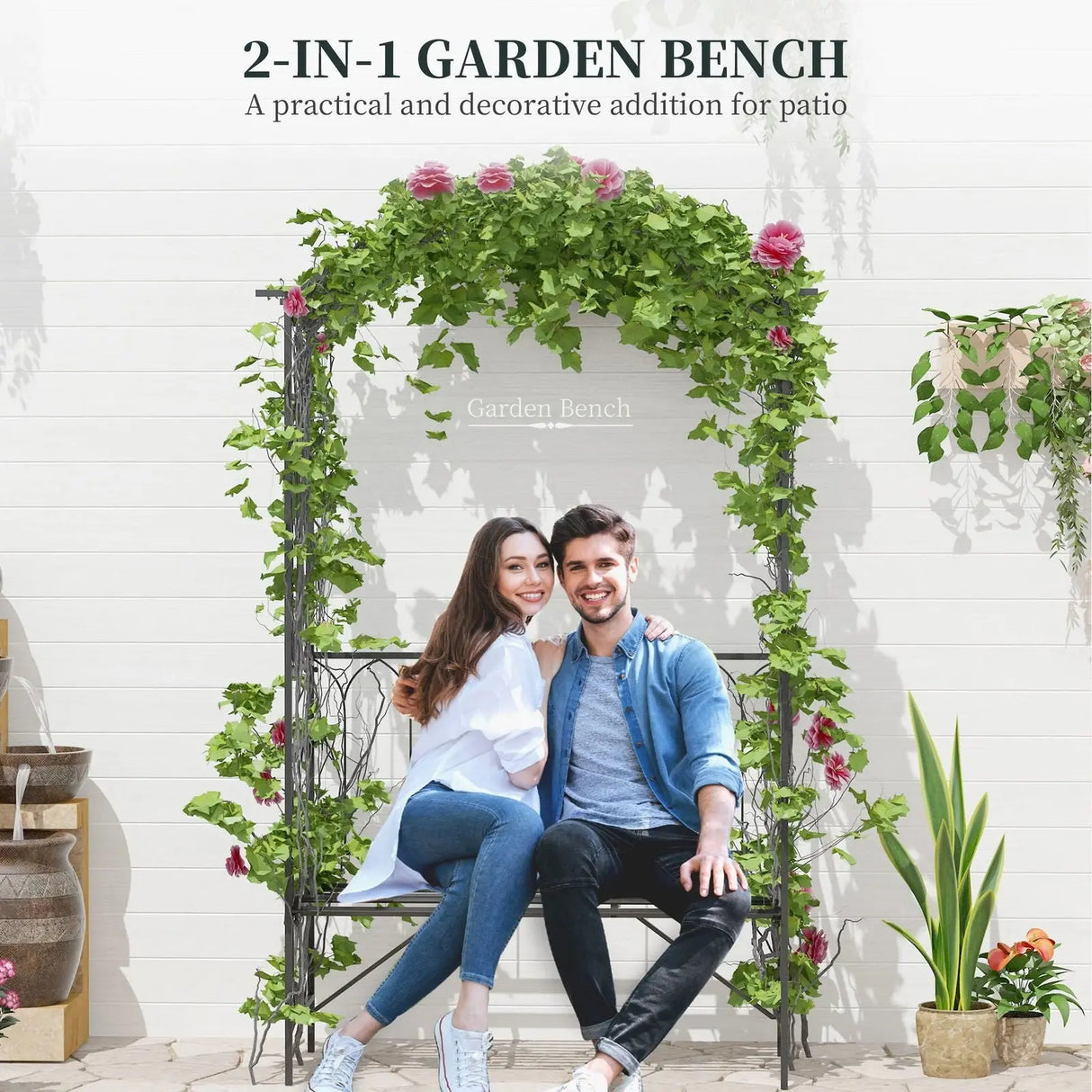 "Metal Trellis Arbor Arch with Garden Bench for Climbing Plants - Outdoor Steel Seating for Two, 484 lbs Weight Capacity, Black"-Allen Cozy Haven Store