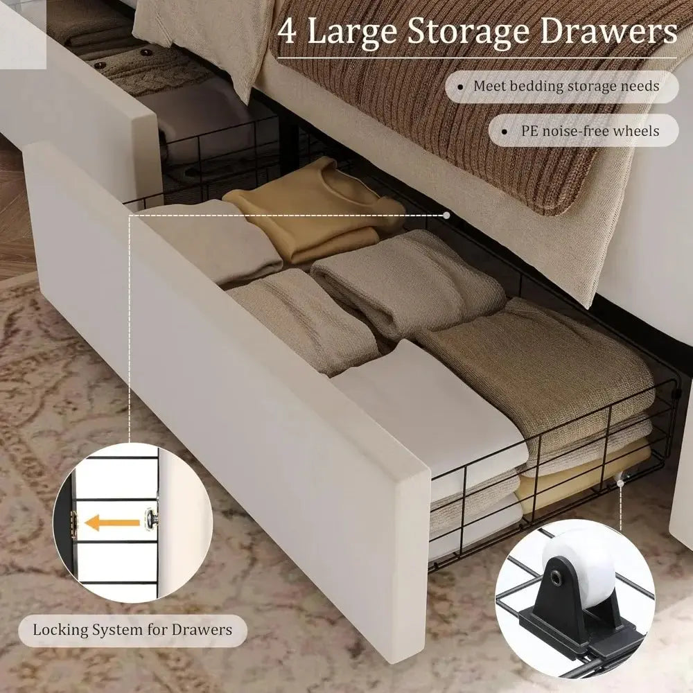 Modern Velvet Upholstered Platform, King LED Bed Frame Allen Cozy Haven Store