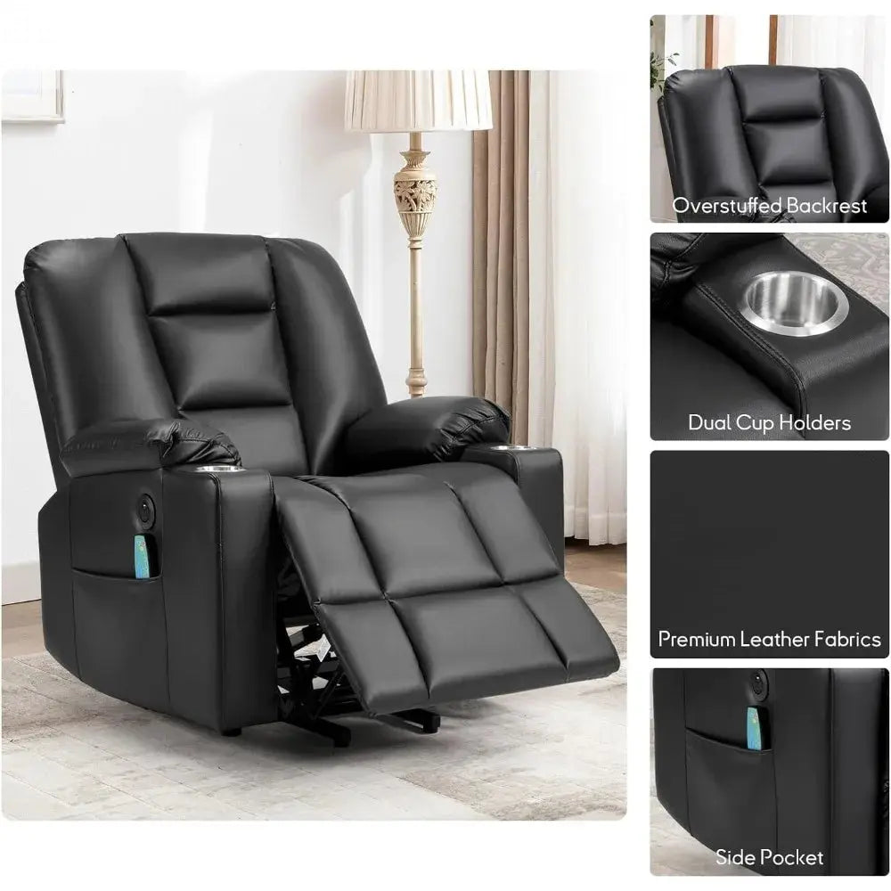 Power Lift Chair with Heat and Massage, with 2 Cup Holders, Side Pocket, USB and Type-c Port, Faux Leather Lift Recliner Chair Allen Cozy Haven Store