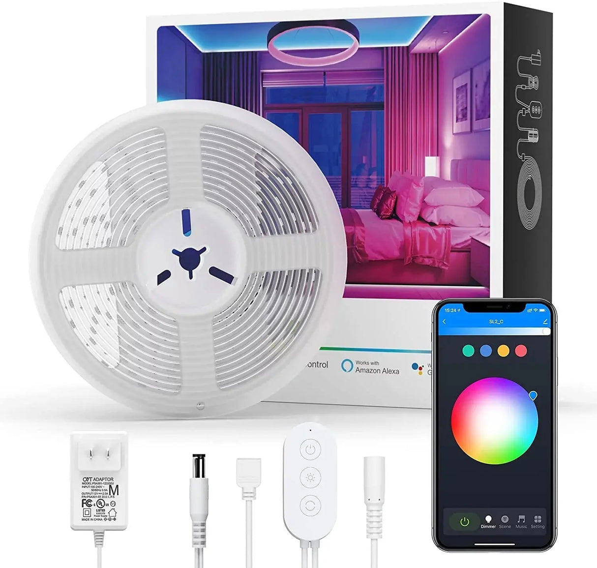 SL2W 16Ft Smart LED Strip Lights - App-Controlled RGB Color Changing Lights Compatible with Alexa and Google Assistant for Bedroom Ambiance-Allen Cozy Haven Store