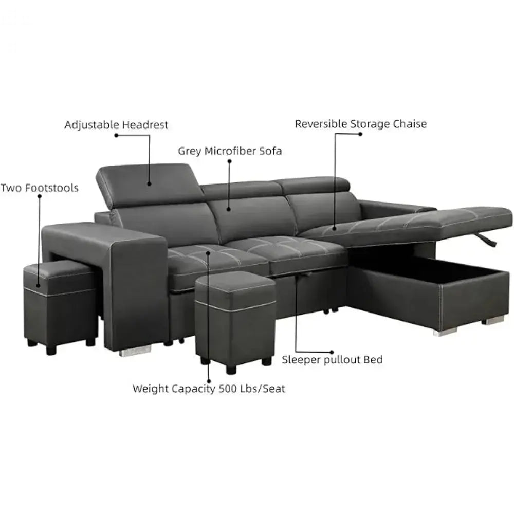 Sofa Couch with Reversible Storage Chaise and More Features Allen Cozy Haven Store