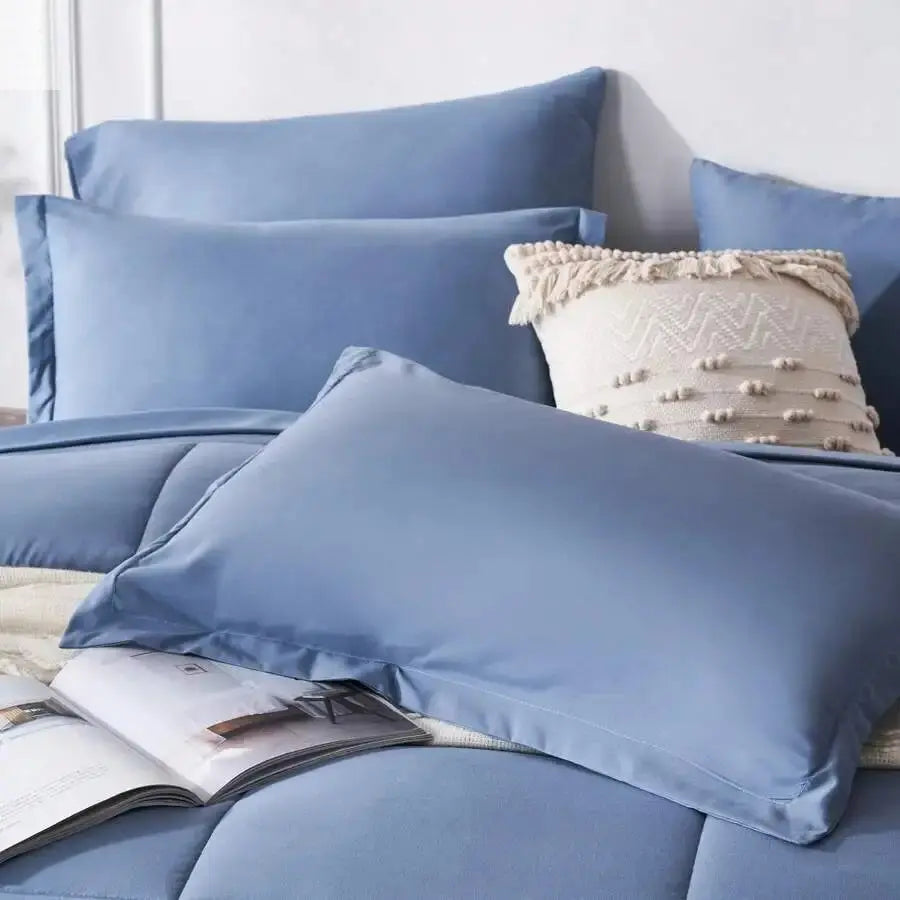 Solid Blue Microfiber Comforter Set Queen - Lightweight, All-Season, 4-Piece Bedding Allen Cozy Haven Store