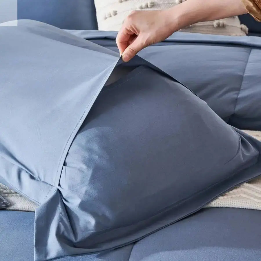 Solid Blue Microfiber Comforter Set Queen - Lightweight, All-Season, 4-Piece Bedding Allen Cozy Haven Store