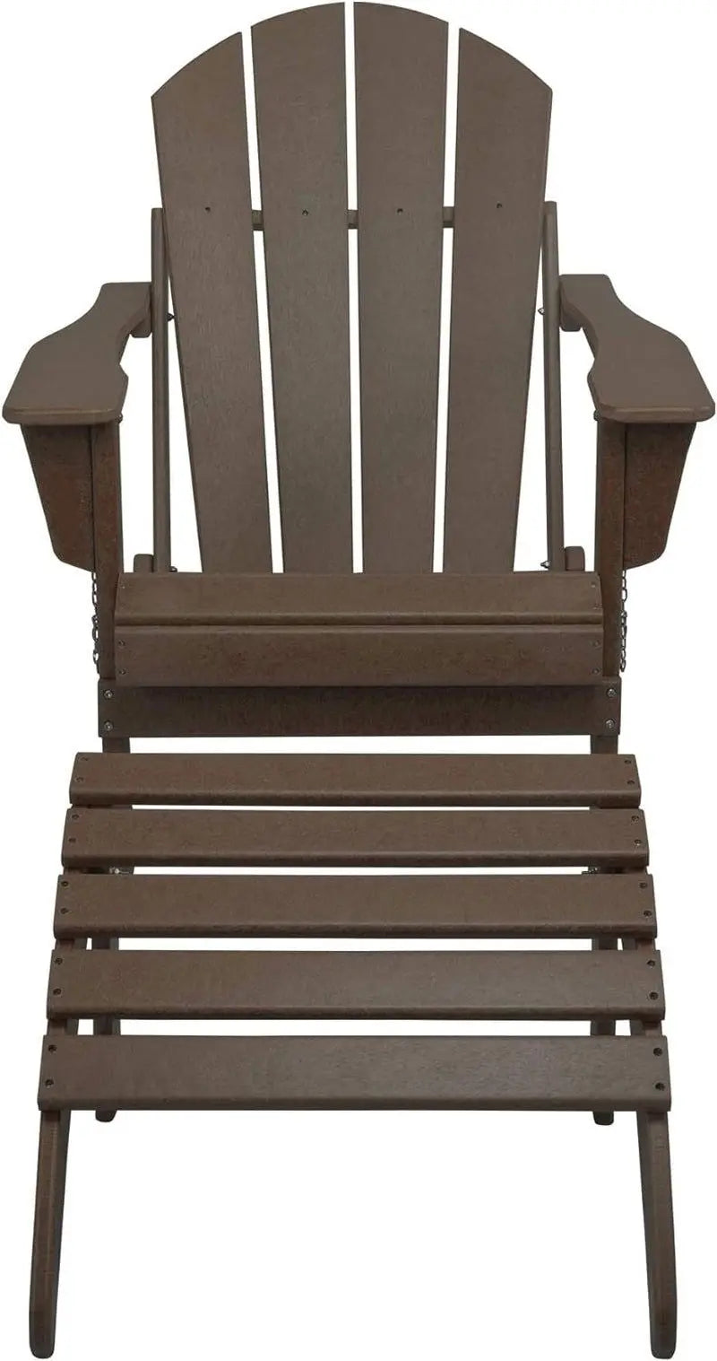 WO Home Furniture Adirondack Chair Outdoor Ottoman Set of 2 PCS Classic Patio Furniture (Dark Brown)-Allen Cozy Haven Store