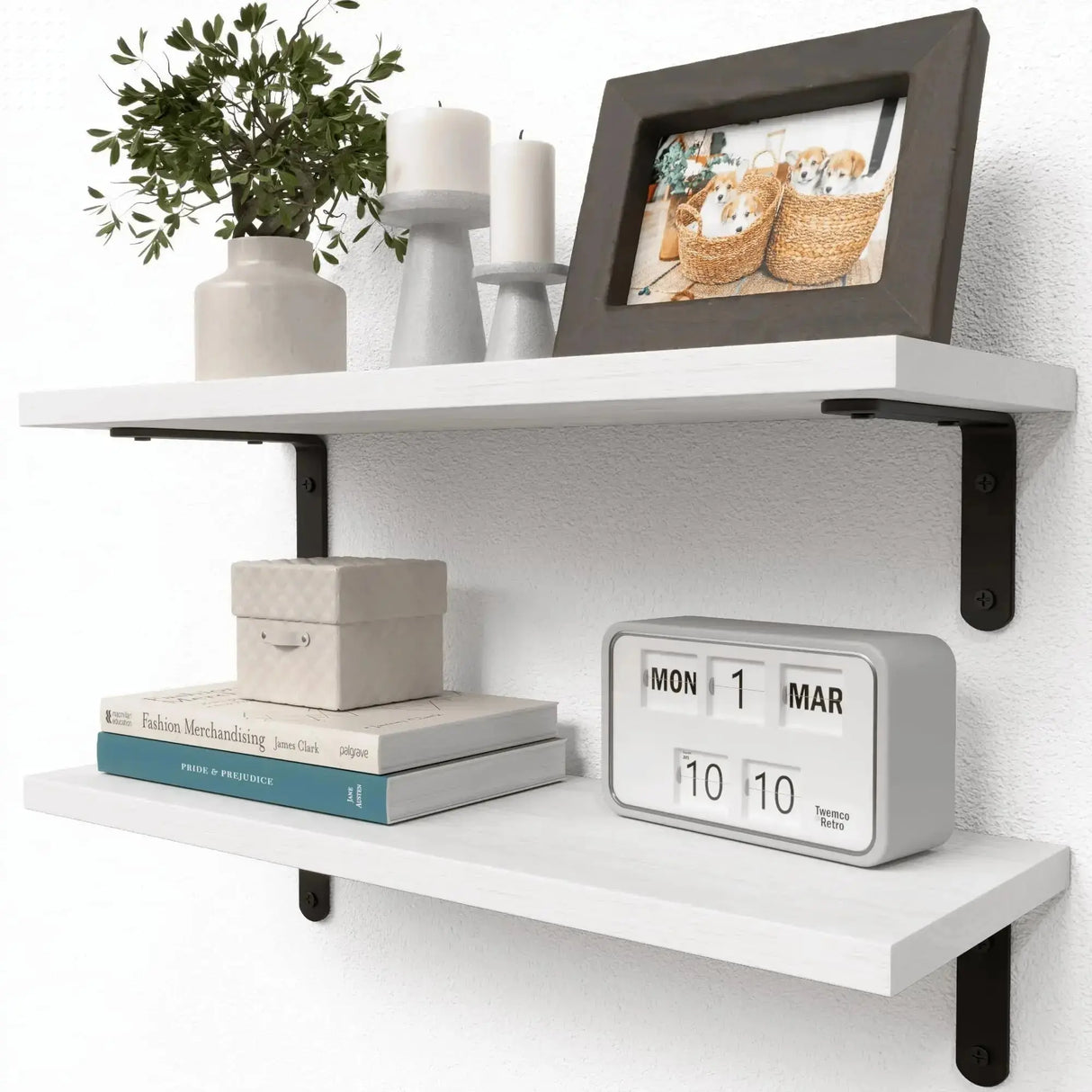 Wood Floating Shelves Set of 2 Farmhouse Style Shelf for Wall Decor Bedroom Bathroom Storage Shelves Living Room Book Shelves Allen Cozy Haven Store