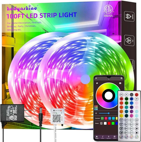 150ft Smart RGB LED Strip Lights with Music Synchronization and 40-Key Remote Control, Mobile Device Compatible for Bedroom Ambiance-Allen Cozy Haven Store