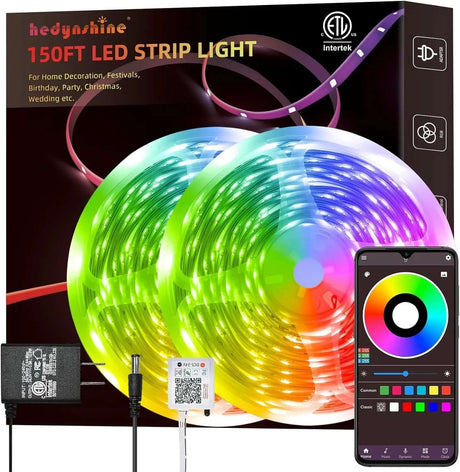 150ft Smart RGB LED Strip Lights with Music Synchronization and 40-Key Remote Control, Mobile Device Compatible for Bedroom Ambiance-Allen Cozy Haven Store