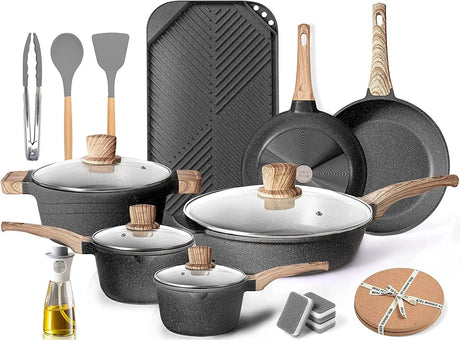 20-Piece Nonstick Granite Cookware Set of Pots and Pans for Kitchen Cooking-Allen Cozy Haven Store