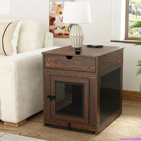 2025 New Wooden Dog Crate End Table with Storage  and QC3.0 Wireless Charging Allen Cozy Haven Store