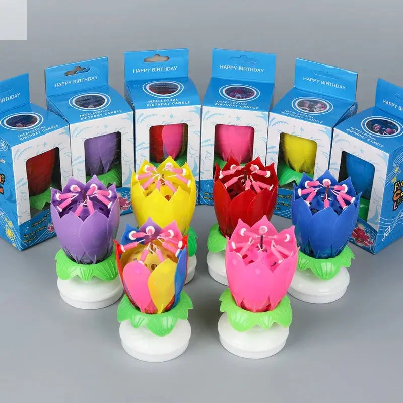 2026 Music Candles Rotating with Happy Birthday Song Lotus Birthday Party Double Layer Colorful Electronic Lotus Lamp Candle Set Allen Cozy Haven Store