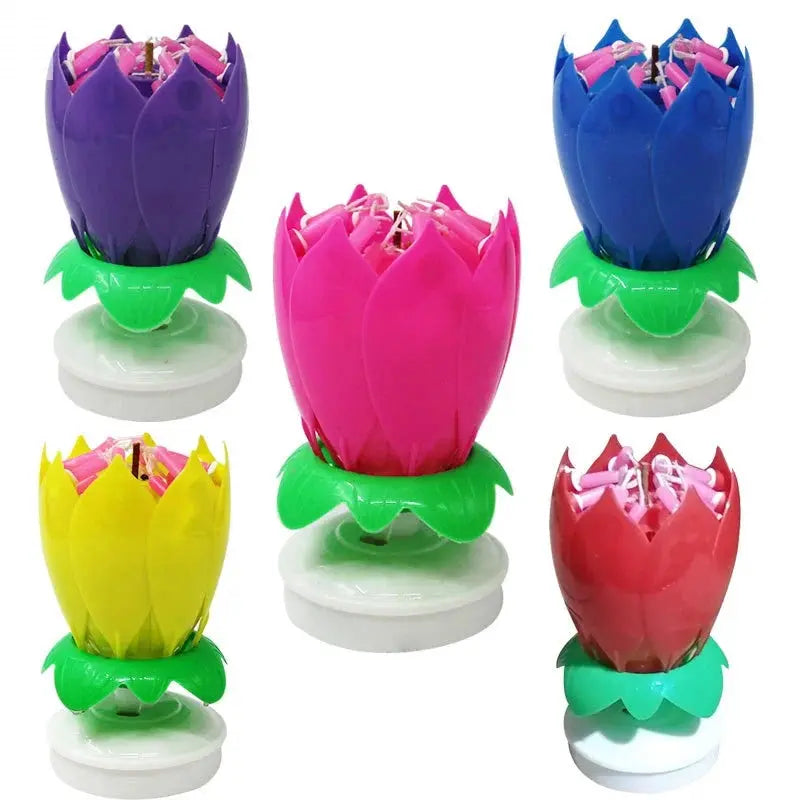 2026 Music Candles Rotating with Happy Birthday Song Lotus Birthday Party Double Layer Colorful Electronic Lotus Lamp Candle Set Allen Cozy Haven Store