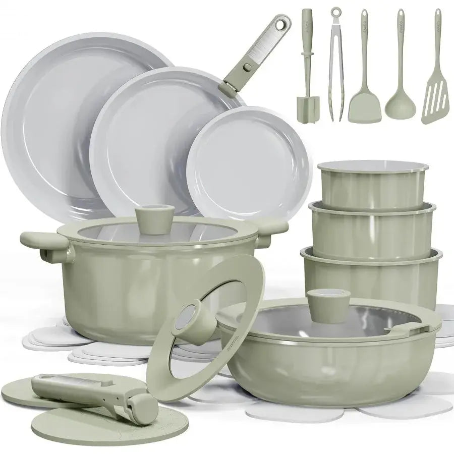 27pcs Ceramic Cookware Set Nonstick, Pots and Pans Set Non stick, Non Toxic Cookware, Dishwasher/Oven Safe, RV/Camping Cookware Allen Cozy Haven Store