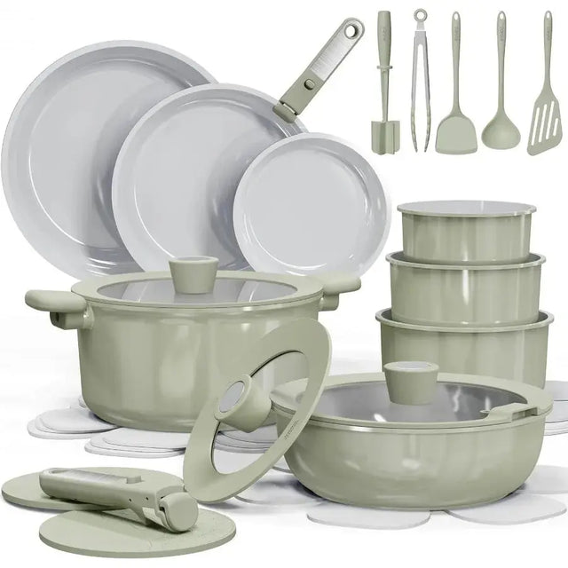 27pcs Ceramic Cookware Set Nonstick, Pots and Pans Set Non stick, Non Toxic Cookware, Dishwasher/Oven Safe, RV/Camping Cookware Allen Cozy Haven Store