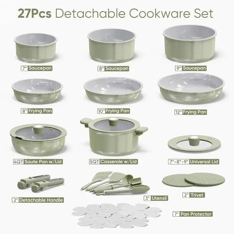 27pcs Ceramic Cookware Set Nonstick, Pots and Pans Set Non stick, Non Toxic Cookware, Dishwasher/Oven Safe, RV/Camping Cookware Allen Cozy Haven Store