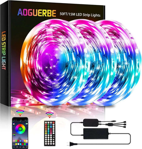 50 Ft Ultra Long 5050 RGB LED Strip Lights for Bedroom - Smart Music Sync, Color Changing with Bluetooth App & Remote Control for Home-Allen Cozy Haven Store