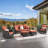 6-Piece All-Weather Wicker Patio Furniture Set with Swivel Rocking Chairs and High Back Sofa-Allen Cozy Haven Store