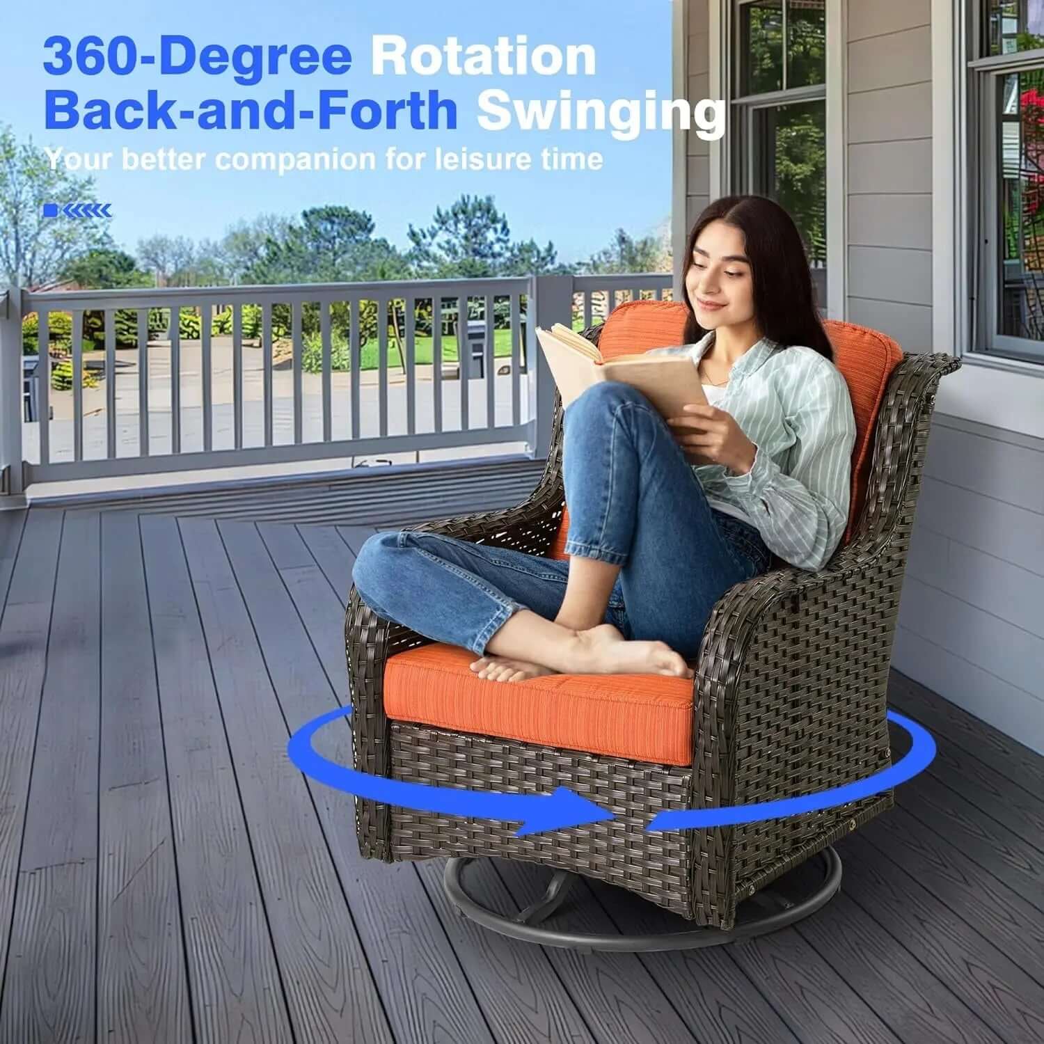 6-Piece All-Weather Wicker Patio Furniture Set with Swivel Rocking Chairs and High Back Sofa-Allen Cozy Haven Store