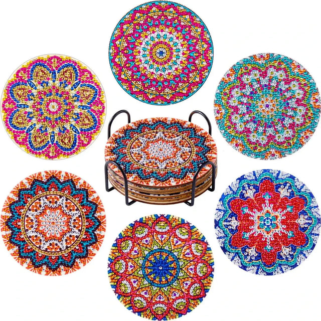 6-Piece Mandala Diamond Painting Coaster Set with Holder - Art Kits-Allen Cozy Haven Store