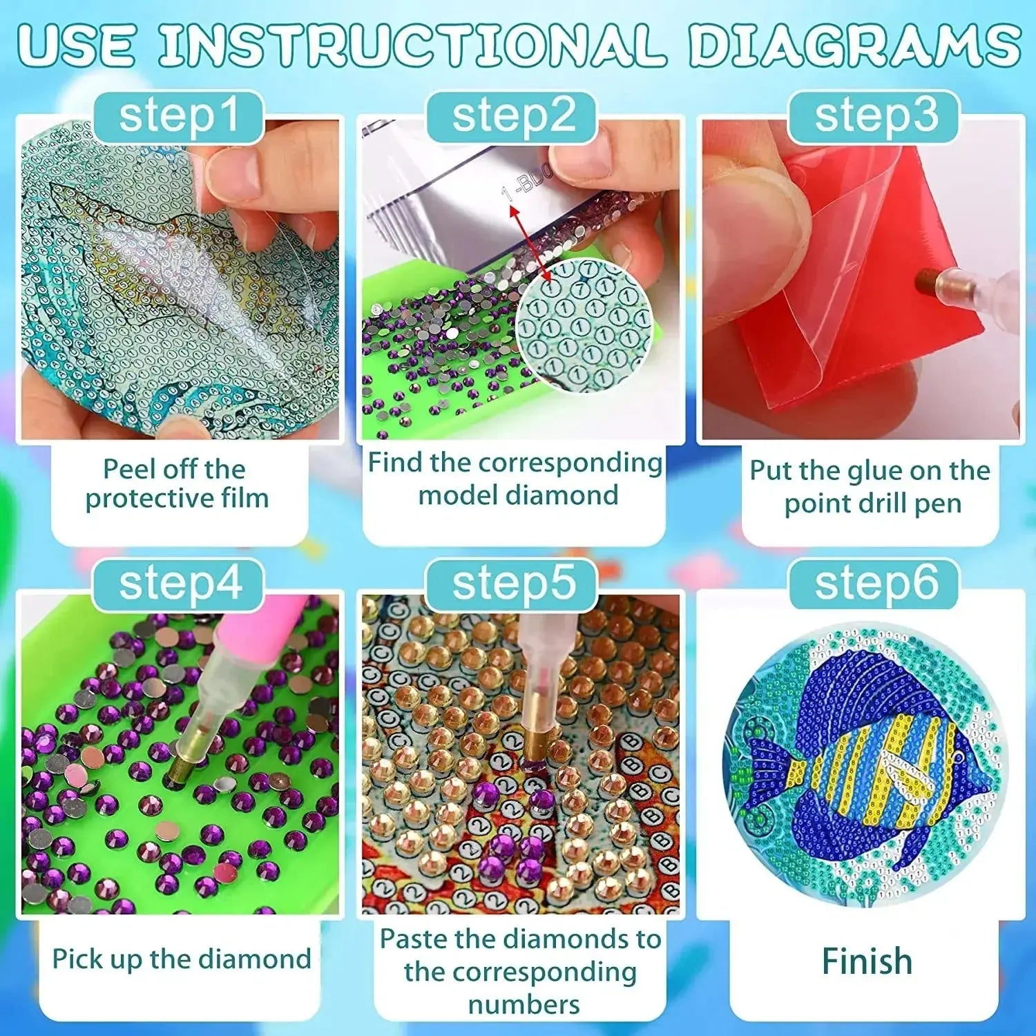 6-Piece Mandala Diamond Painting Coaster Set with Holder - Art Kits-Allen Cozy Haven Store