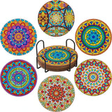 6-Piece Mandala Diamond Painting Coaster Set with Holder - Art Kits-Allen Cozy Haven Store