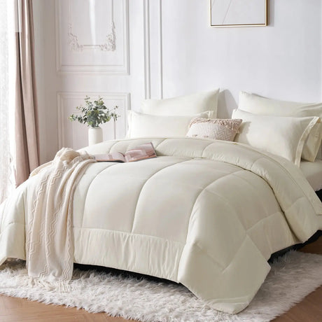 7 Piece Bed In A Bag Comforter Set Queen, Stylish solid geometry   Comforter And Sheet,Pillowcase Set, ideal gift Allen Cozy Haven Store