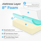 8 Inch Twin Cooling Gel Memory Foam Mattress Medium Firm CertiPUR-US Certified Enhanced Pressure Relief Removable Cover Allen Cozy Haven Store