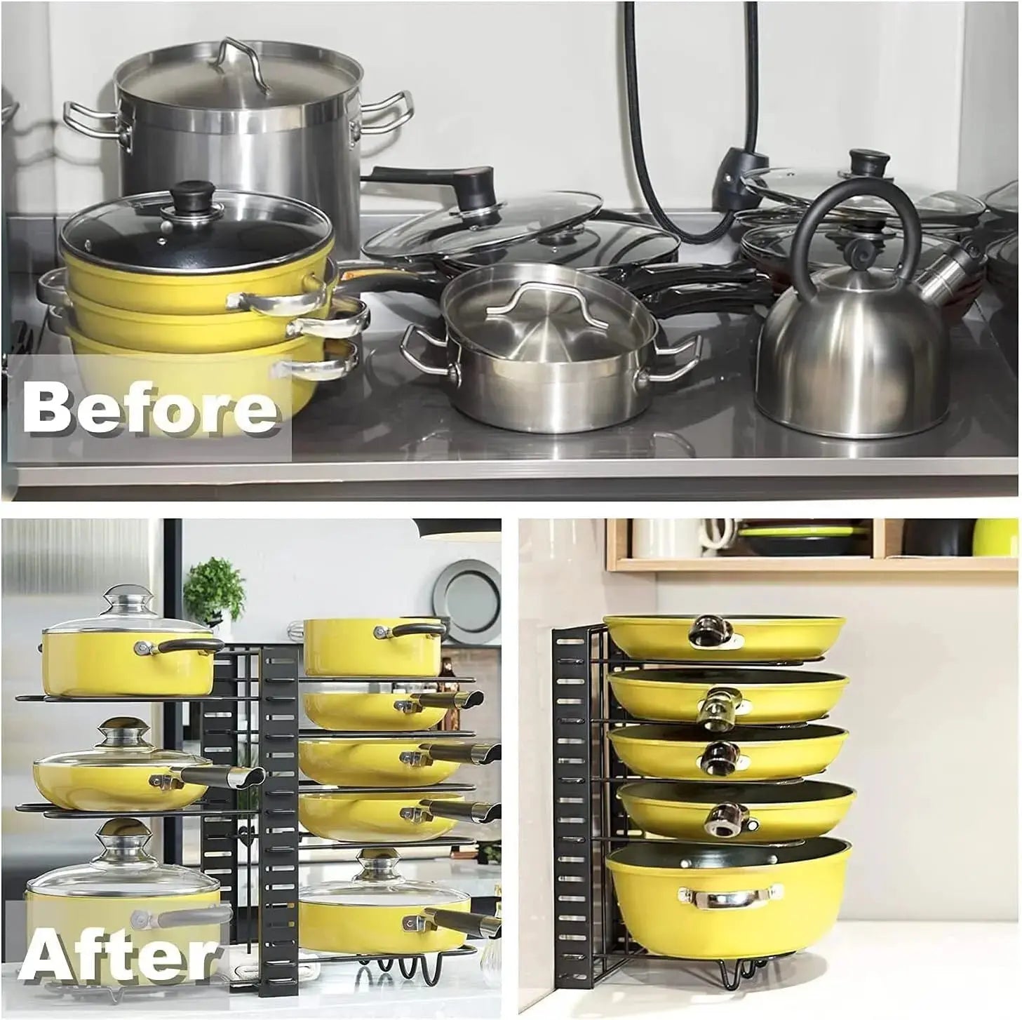 8-Tier Pot and Pan Organizer Rack with Lid Storage for Kitchen organization - Upgraded Cookware Organizer and Storage Solution-Allen Cozy Haven Store