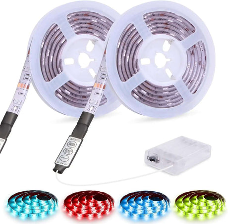 Battery-Operated Waterproof RGB LED Strip Lights with Mini Controller - 2M (6.56Ft) Multi-Color Changing Rope Lights-Allen Cozy Haven Store