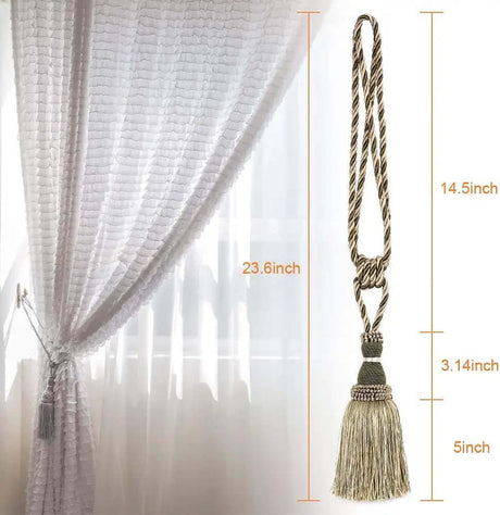 Beaded Curtain Tassel Tiebacks - Set of 2 Rope Holdbacks in Grass Green for Bedroom Decor-Allen Cozy Haven Store