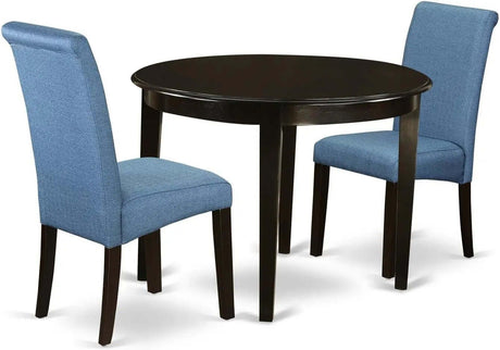 Boston 5-Piece Kitchen Set: 42" Round Dining Table with Four Blue Linen Parsons Chairs in Cappuccino Finish-Allen Cozy Haven Store