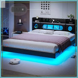 California King Floating Bed Frame with LED Lights, Storage Headboard, Noise-Free, Easy Assembly, No Box Spring Needed Allen Cozy Haven Store