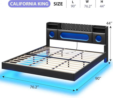 California King Floating Bed Frame with LED Lights, Storage Headboard, Noise-Free, Easy Assembly, No Box Spring Needed Allen Cozy Haven Store