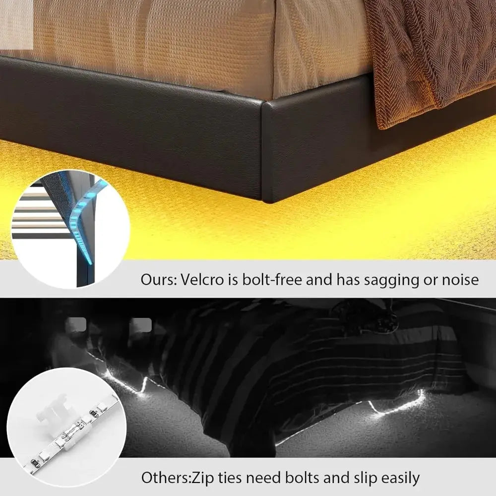 California King Floating Bed Frame with LED Lights, Storage Headboard, Noise-Free, Easy Assembly, No Box Spring Needed Allen Cozy Haven Store