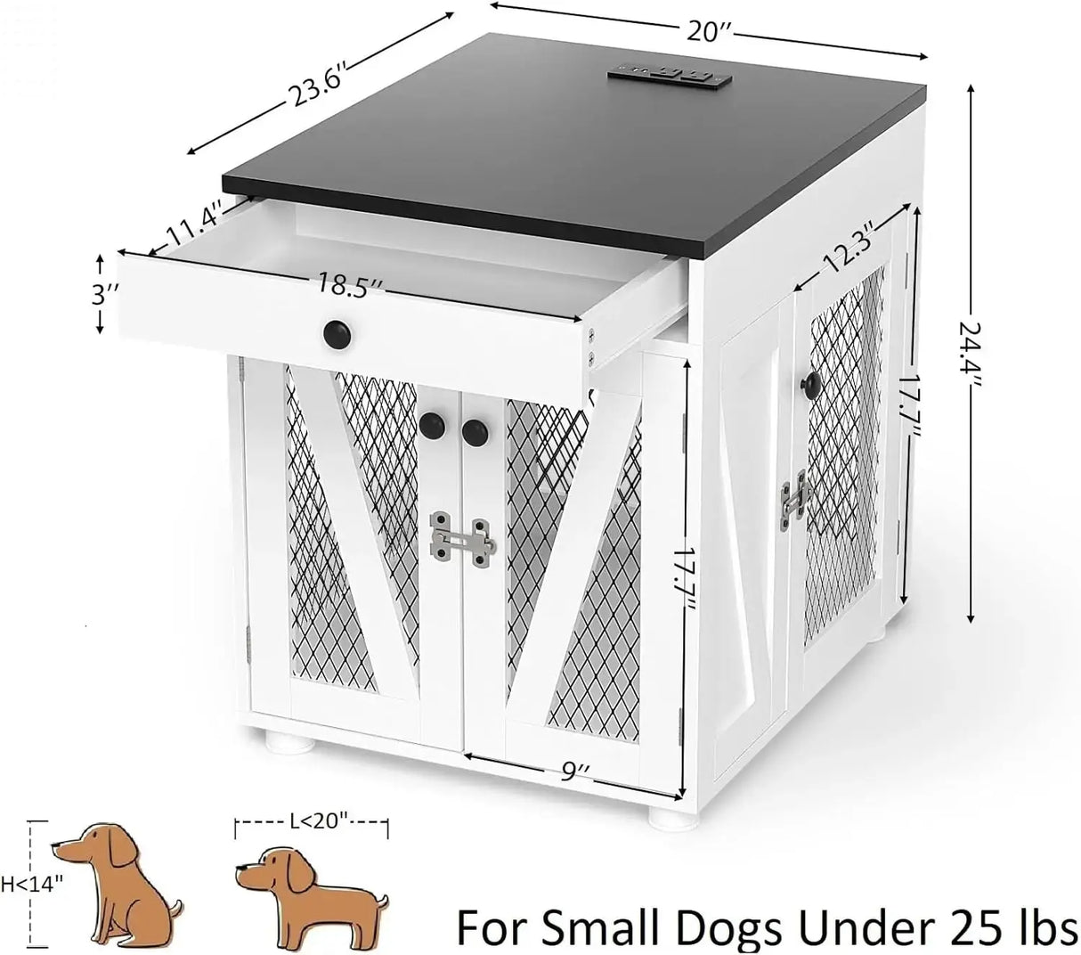 Dog Crate Furniture, Wooden Dog Kennel End Table with USB Charging Station, Storage Drawer, Double Latched Door, Furnitu Allen Cozy Haven Store