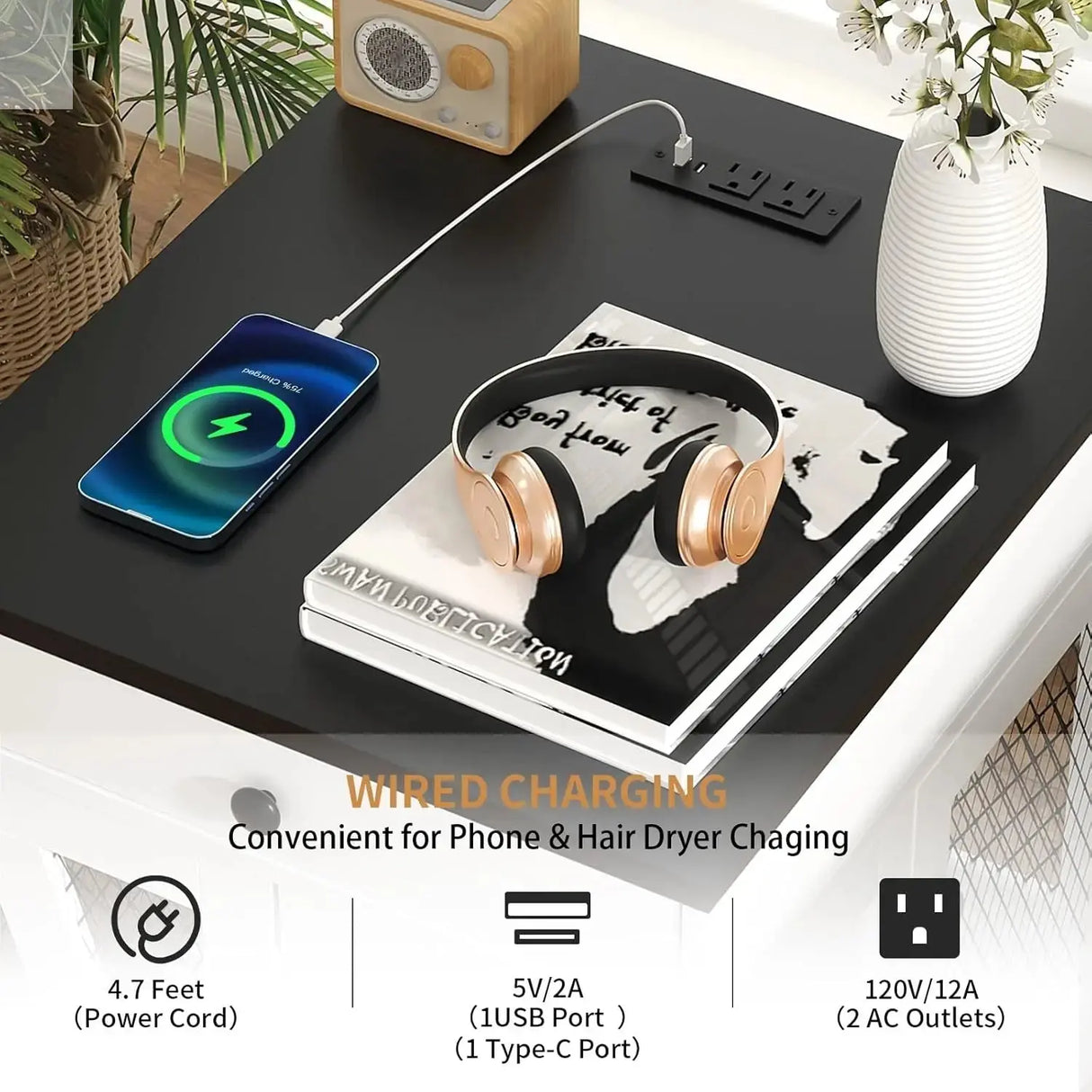Dog Crate Furniture, Wooden Dog Kennel End Table with USB Charging Station, Storage Drawer, Double Latched Door, Furnitu Allen Cozy Haven Store